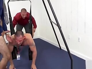 Hunky blindfolded guy fucked hard by his younger colleague