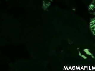 Russian babe gets a massage from grandpa in the park