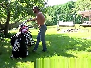 Zack is bearded muscular biker who is jerking off outdoors
