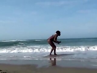 Busty ebony having sex with white men on the beach