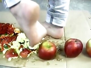 teen 18+ crushing apple's barefoot