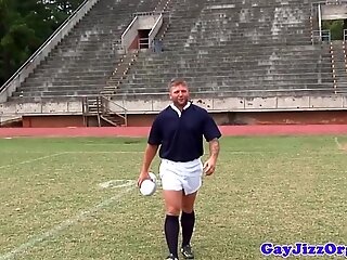 Footballers fuck in lockerroom before bukkake