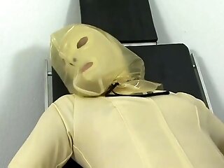 Latex bag breathplay orgasm in the clinic